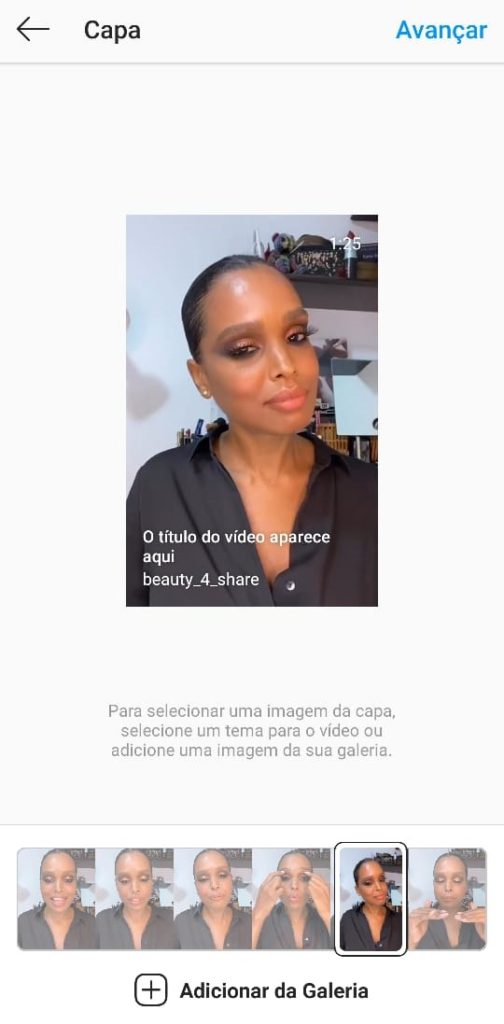 Exemplo de como escolher uma capa no IGTV