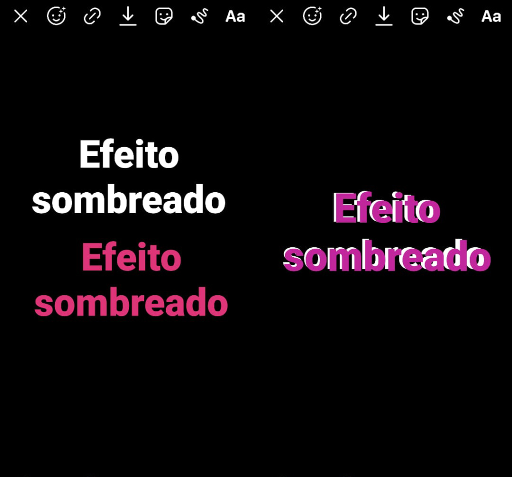 Exemplo de Stories com texto sombreado
