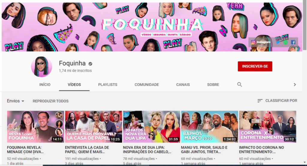 Print de um canal de Youtube que exemplifica a Identidade Visual