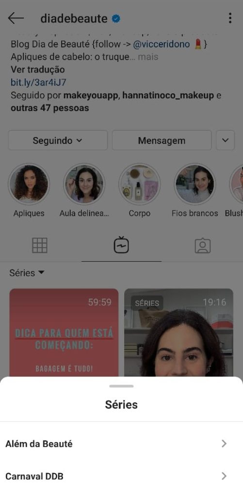 Exemplo de series do igtv