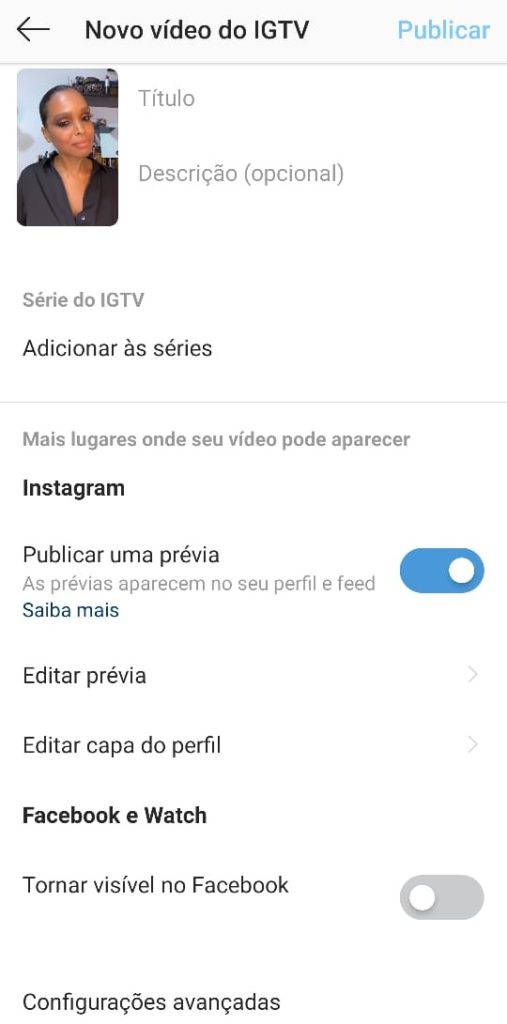 Exemplo de como colocar o título e a descrição do IGTV